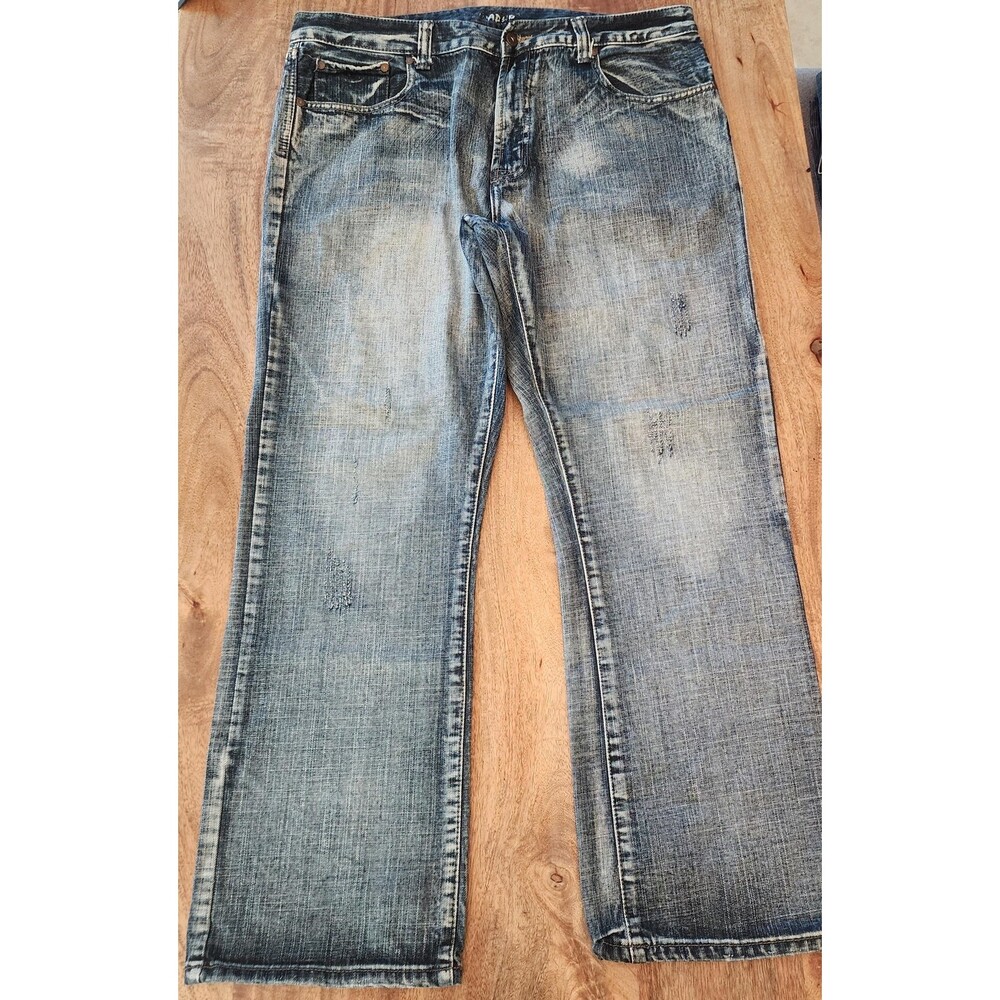 Flypaper Jeans Mens 38 Blue Medium Wash Relaxed Straight Distressed Denim